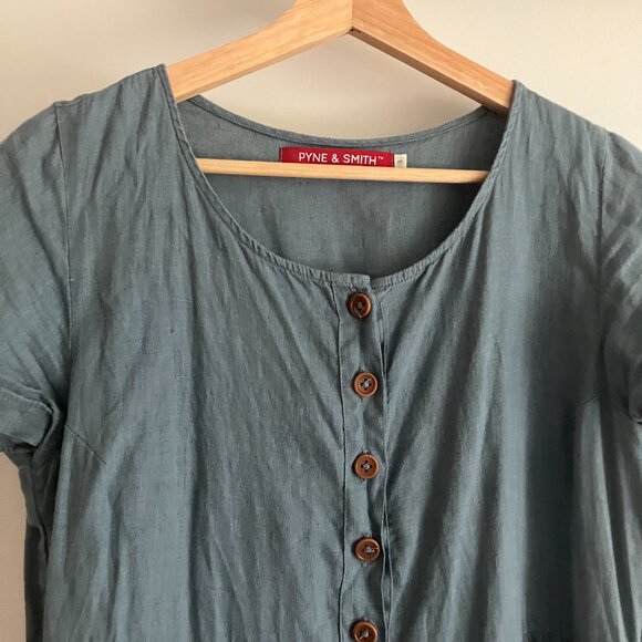 Pyne & Smith Model No.11 Classic Button Up Midi Linen Dress in Salcombe Blue - S - Picture 3 of 4